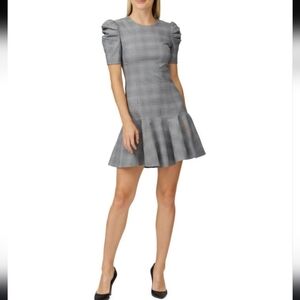 $235 Amanda Uprichard Plaid Drop Waist Fit & Flare Dress Puff Sleeve NWT Sz. S